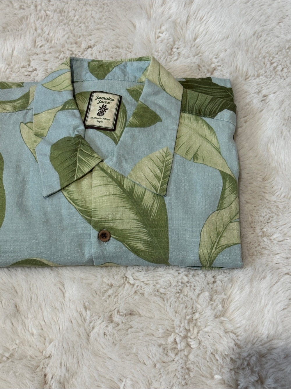 Jamaica Jaxx 100% silk tropical leaf camp shirt men’s XXL blue Hawaiian